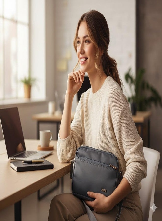 MISSTA Sling Bags for Women | Lightweight Polyester Crossbody Bag with Adjustable Strap | 2 Main Compartments, Front & Back 2 Quick Access Pockets | Small Travel Shoulder Bag for Women (Grey) - Image 4