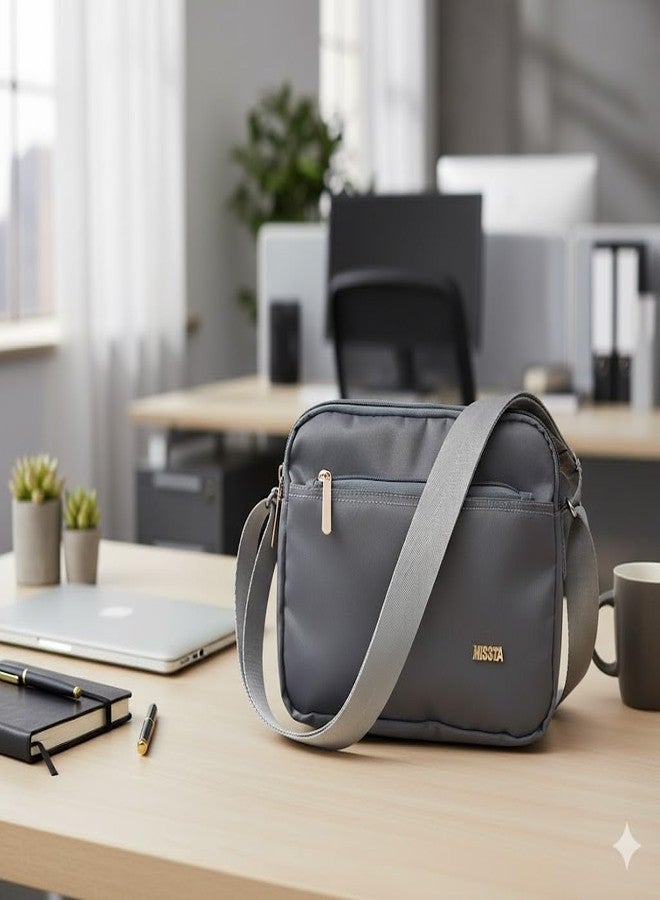 MISSTA Sling Bags for Women | Lightweight Polyester Crossbody Bag with Adjustable Strap | 2 Main Compartments, Front & Back 2 Quick Access Pockets | Small Travel Shoulder Bag for Women (Grey) - Image 3