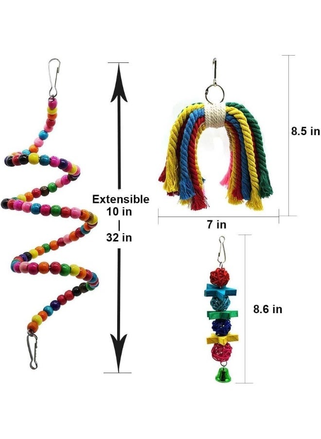 Mumoo Bear Bird Toys Parrots Toy 7pcs Hanging Swing Chewing Bell Toy for Cage Conures Parakeets Cockatiels Macaws Finches Mynah Budgies and Lovely Birds - Image 2