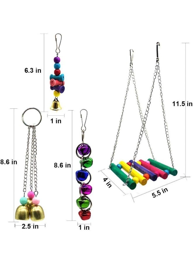 Mumoo Bear Bird Toys Parrots Toy 7pcs Hanging Swing Chewing Bell Toy for Cage Conures Parakeets Cockatiels Macaws Finches Mynah Budgies and Lovely Birds - Image 3