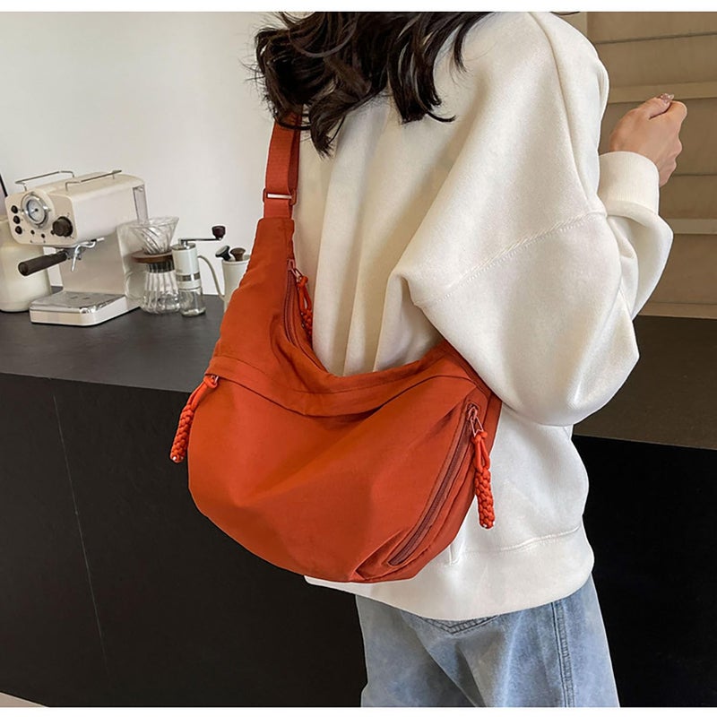 acdiac Crescent Crossbody Shoulder Bag For Women Hobo Bag Multi-Pocket Nylon Backpack Travel Shopping Dumpling Bag (Orange) - Image 2