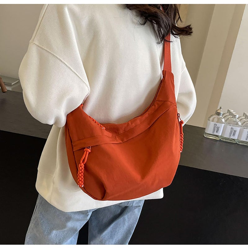acdiac Crescent Crossbody Shoulder Bag For Women Hobo Bag Multi-Pocket Nylon Backpack Travel Shopping Dumpling Bag (Orange) - Image 3