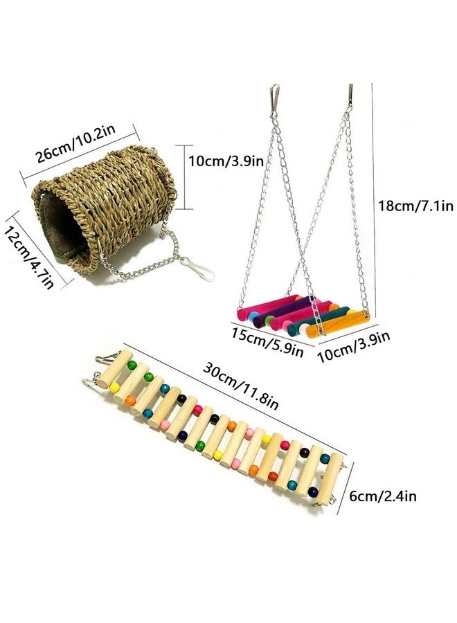 Hamiledyi Hamster Hanging Toy, 3 Piece Wooden Small Animal Ladder Hammock Swing Set Toys for Bird Mice Hamster - Image 2