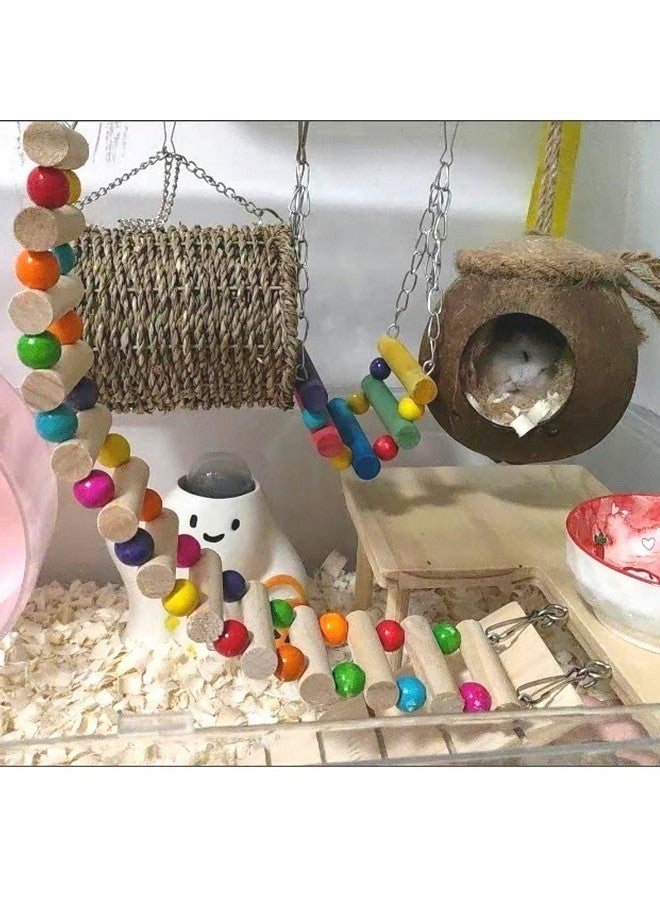Hamiledyi Hamster Hanging Toy, 3 Piece Wooden Small Animal Ladder Hammock Swing Set Toys for Bird Mice Hamster - Image 5