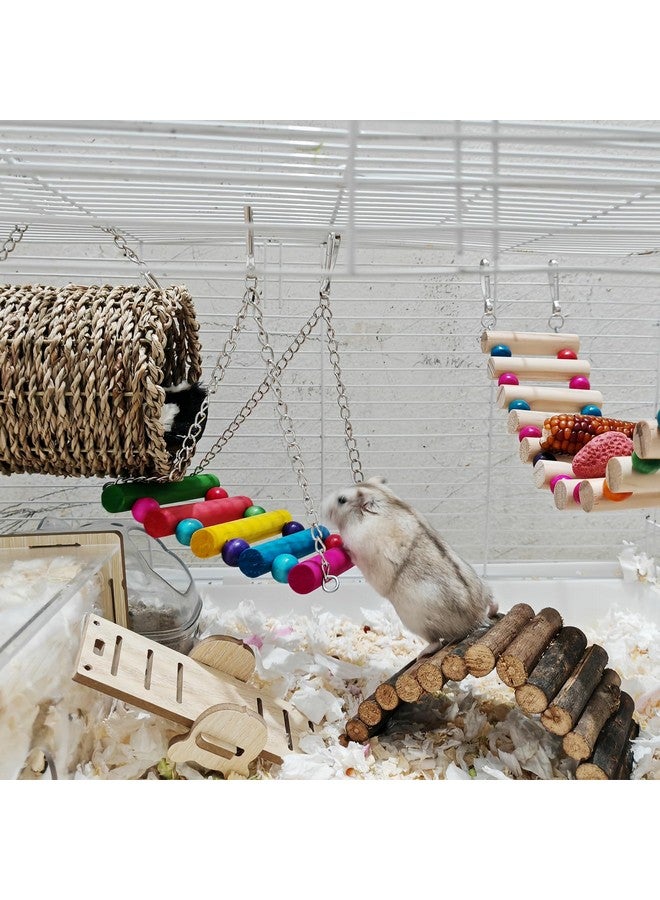 Hamiledyi Hamster Hanging Toy, 3 Piece Wooden Small Animal Ladder Hammock Swing Set Toys for Bird Mice Hamster - Image 4