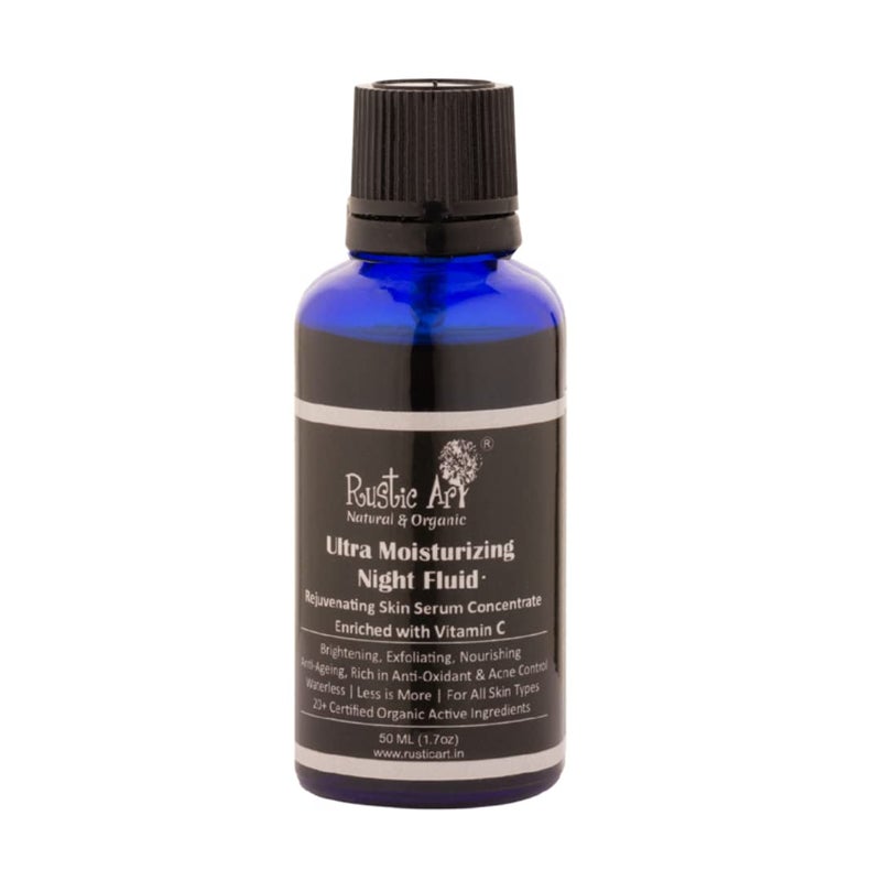 Rustic Art Organic Ultra Moisturizing Night Serum with Vitamin C Brightens Skin Tightens Pores For Women Men 50 ml - Image 1