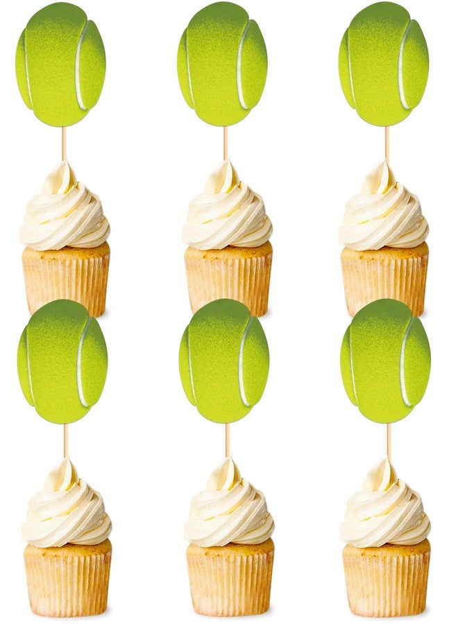 Ercadio 24 Pack Double Sided Tennis Cupcake Toppers Sports Ball Cupcake Picks Tennis Theme Birthday Cake Decorations for Baby Shower Kids Birthday Party Cake Decorations Supplies - Image 1
