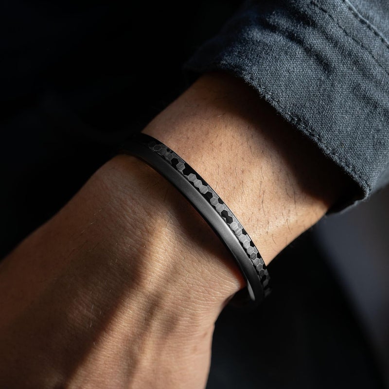 Mesmerize Stainless Steel Sirius Openable Oval Designer Kada Bracelets | Bracelet for Men and Boys |Designs| Waterproof, Anti-tarnish, Rust-free, Skin friendly | 8 mm Bracelets for Men | 6-Month Warranty - Image 2