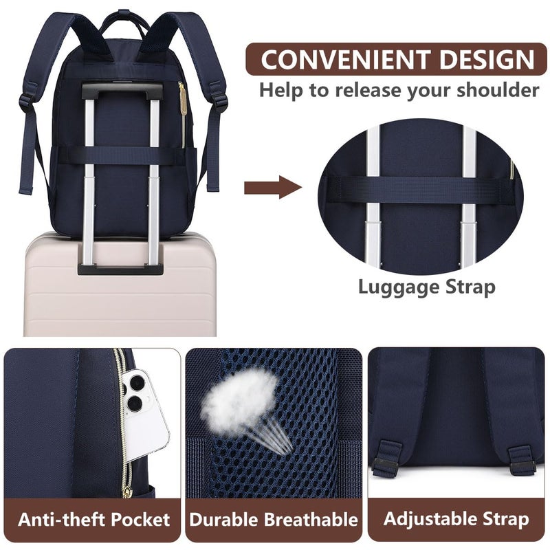 bagswan Laptop Backpack for Women, Fits 15.6 Inch Laptop Bag, Fashion Travel Work Backpack Anti-theft Bag with USB Charging, Business Computer Waterproof Backpack Purse, Beige Blue Brown - Image 5