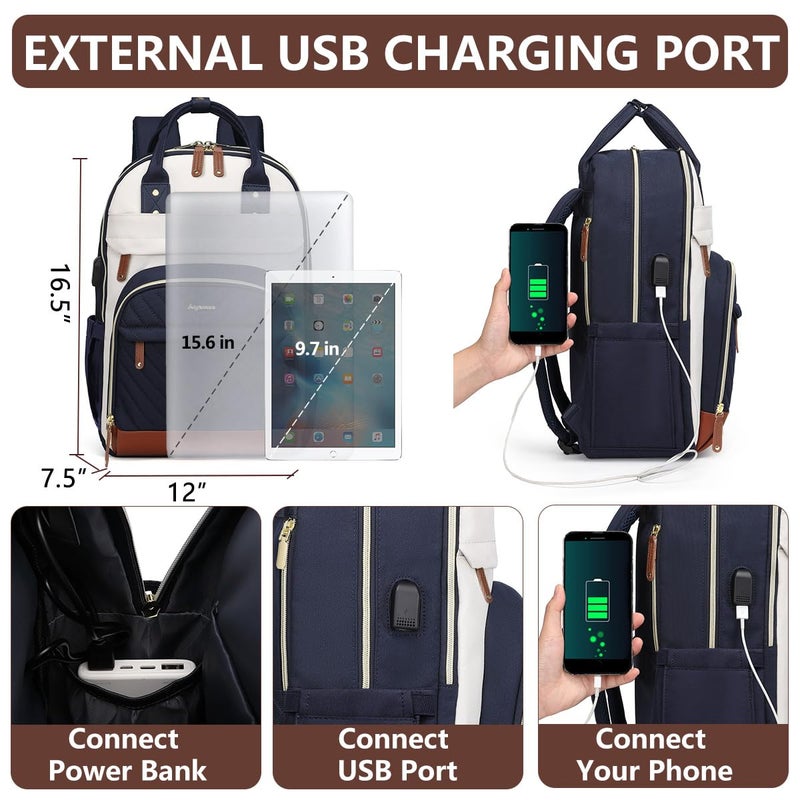 bagswan Laptop Backpack for Women, Fits 15.6 Inch Laptop Bag, Fashion Travel Work Backpack Anti-theft Bag with USB Charging, Business Computer Waterproof Backpack Purse, Beige Blue Brown - Image 4