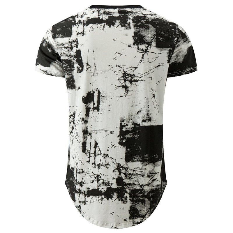 KLIEGOU Mens Hipster Hip Hop Ripped Round Hemline Pattern Print T Shirt 86 White L - Image 2