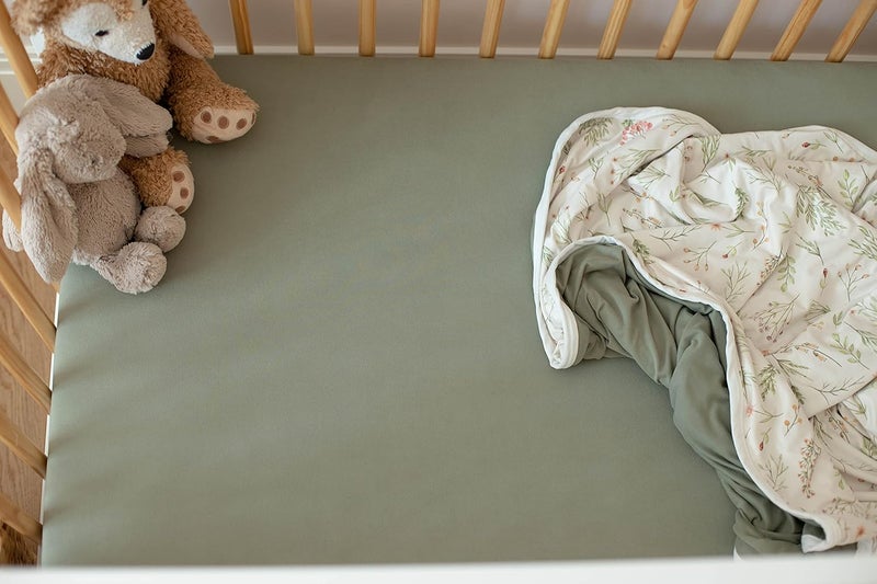 Pobibaby  Single Solid Premium Fitted Baby Crib Sheets for Standard Crib Mattress  UltraSoft Cotton Blend Safe and Snug and Stylish Solid Crib Sheet Sage Green - Image 2