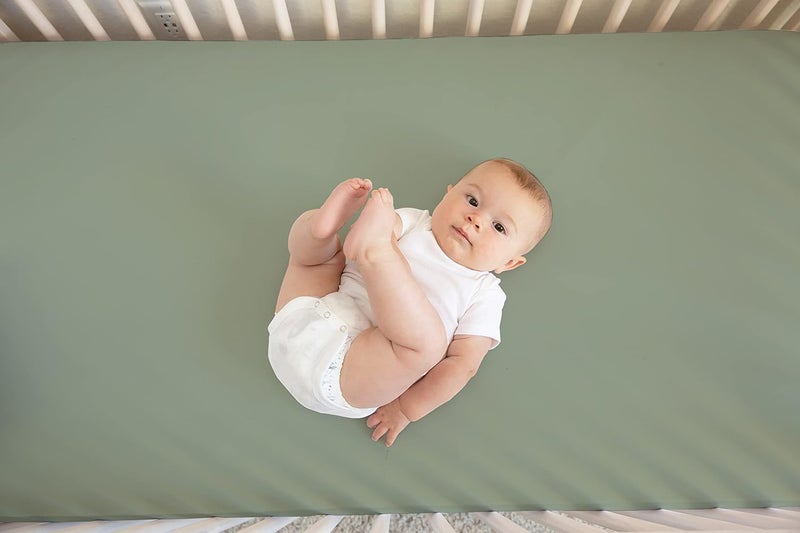 Pobibaby  Single Solid Premium Fitted Baby Crib Sheets for Standard Crib Mattress  UltraSoft Cotton Blend Safe and Snug and Stylish Solid Crib Sheet Sage Green - Image 4