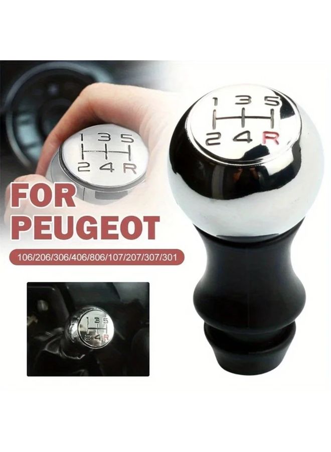 Black Alloy 5 Speed Gear Shift Knob With Lever Adapter Compatible With Peugeot Citroen Models - Image 1