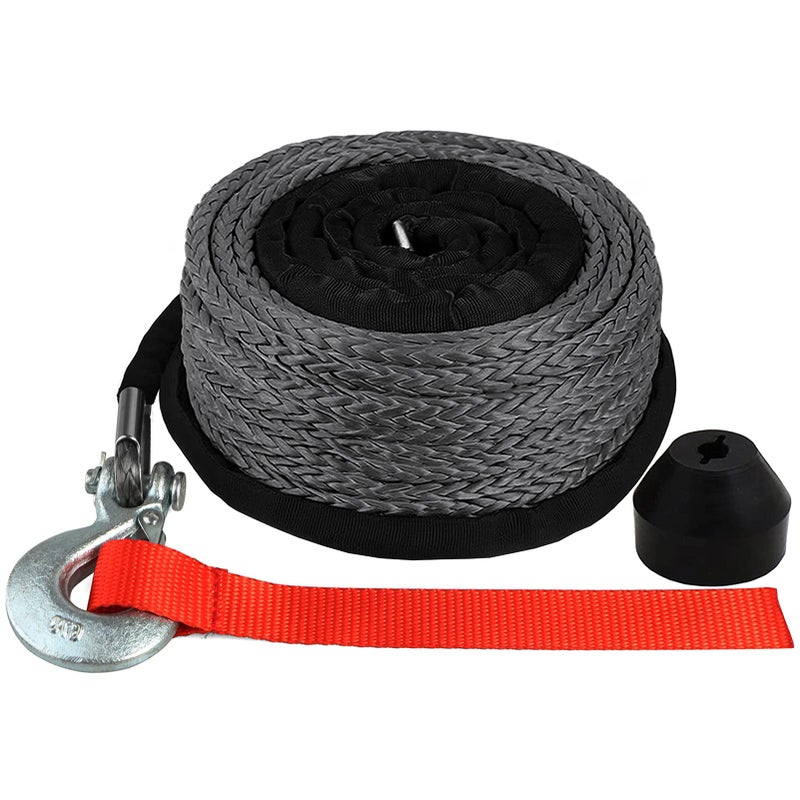 OKBA Synthetic Winch Rope Cable Kit 14 x 50 10000LBS Winch Line Rope with Protective Sleeve Hook Rubber Stopper for 4x4 Off Road Vehicle ATV UTV Polaris UTV