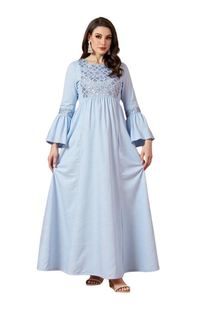 جلابية استقبال حريمي قطن – كم مروحة وأستيك على الخصر - Image 1