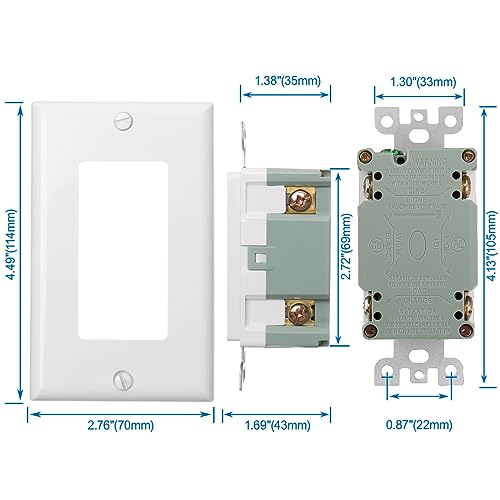 Baomain GFCI Outlet Receptacle with Wall Plate 20Amp 120VAC 60Hz, Tamper-Resistant,Weather-Resistant, Ground Fault Circuit Interruptor, GFI UL&CUL Listed White 20 Amp. (1PCS) - Image 3