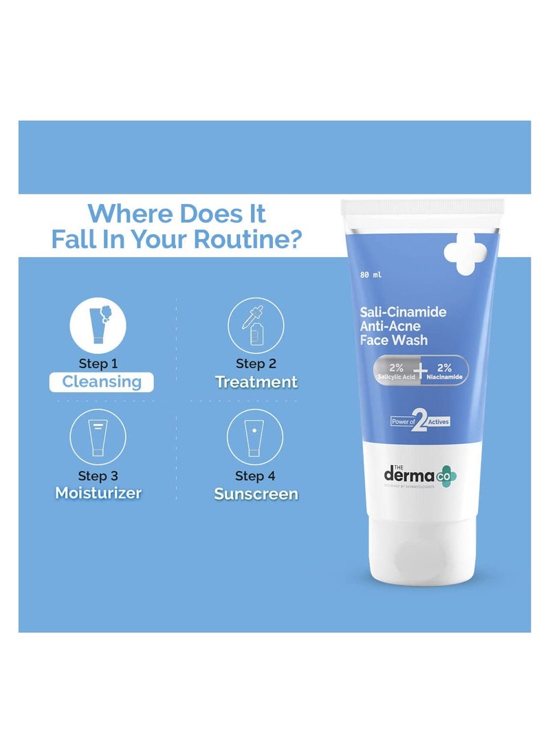THE derma Co - The Derma Co Sali-Cinamide Anti-Acne Face Wash with 2% Salicylic Acid & 2% Niacinamide - 80ml - Image 1