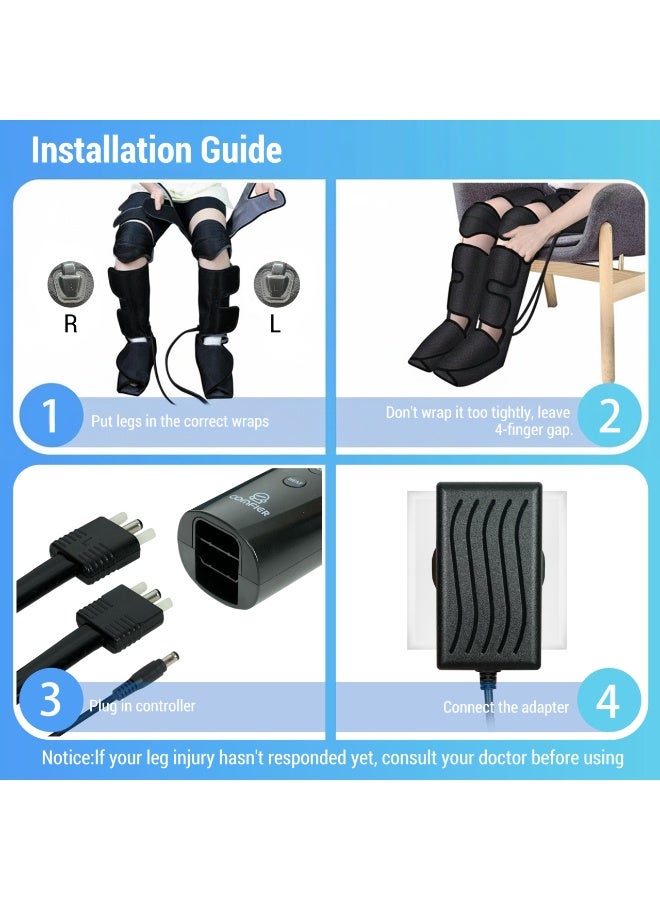 WALALLA Leg Massager Machine, Knee Massager with Heat,4D Kneading Calf Massager,Gifts for Men,Women,Leg Wraps Massage Boots for Relief,3 Heat Settings & 3 Intensities,Black - Image 5