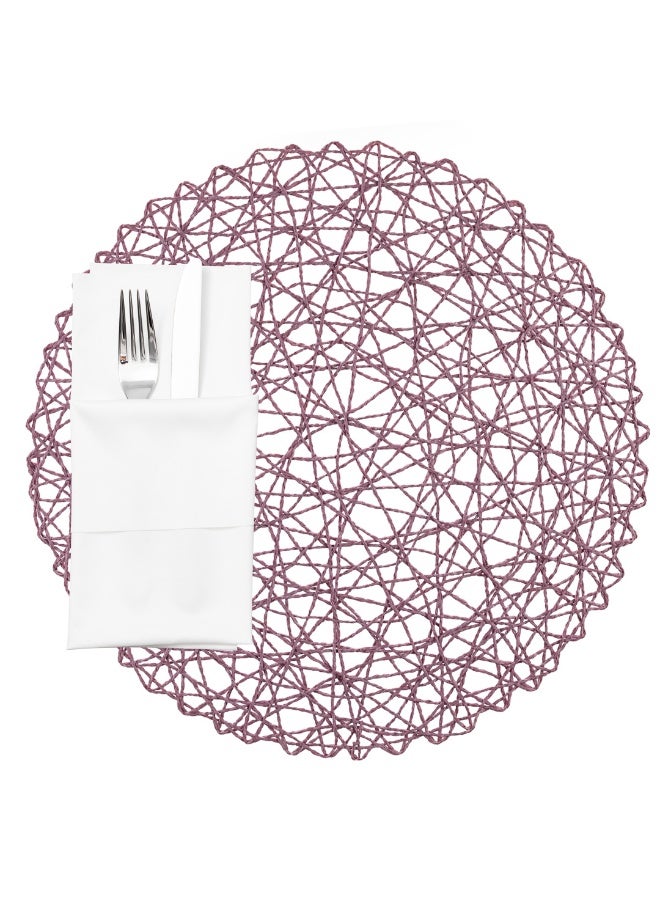 Restaurantware Spinweave 15 Inch Dining Table Placemats, Set Of 6 Round Kitchen Table Mats - Semi-Disposable, Handwoven, Pink Paper Circle Placemats, Durable, Table Mats For Holidays Or Weddings - Image 2
