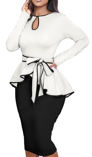 Yiershu Women Dress Elegant Peplum Business Dresses Sexy Split Long Sleeve Bodycon Knee Length Formal Pencil Back Zipper Dress - Image 4