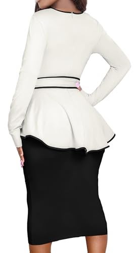 Yiershu Women Dress Elegant Peplum Business Dresses Sexy Split Long Sleeve Bodycon Knee Length Formal Pencil Back Zipper Dress - Image 2