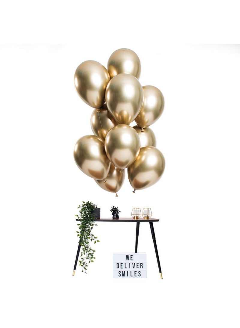 Folat Chrome Mirror Metallic Gold Latex Balloons Round 33cm 12-Pack - Image 2