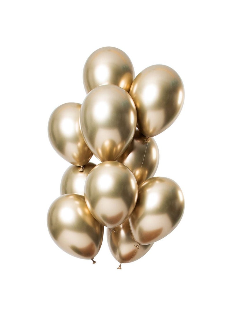 Folat Chrome Mirror Metallic Gold Latex Balloons Round 33cm 12-Pack - Image 1