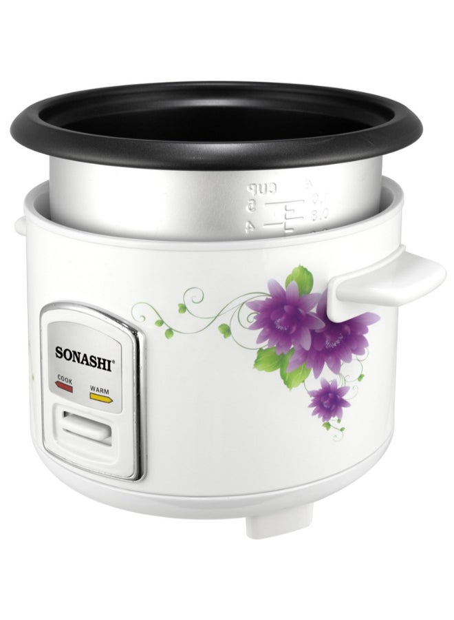 SONASHI Rice Cooker/Steamer With Non-Stick Coating & Automatic Shut Off Function | Color Stainless Steel Body & Lid | Accessories: Plastic Steamer, Measuring Cup and Spoon 1.5 L 500 W SRC-515N White - Image 4