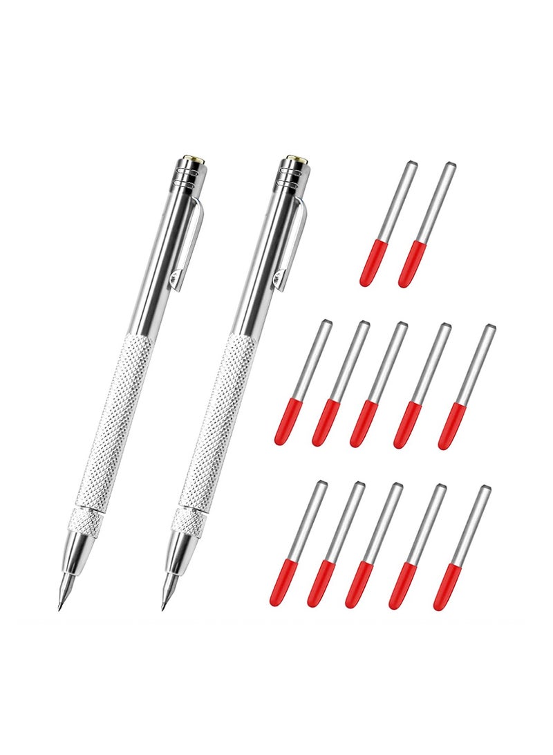 Yakumuz 2Pcs Tungsten Carbide Tip Scriber With 12 Replacement Marking Tip, Yakumuz Aluminium Magnet Carbide Scribe Tool Etching Pen With Clip, Metal Engraving Pen for Glass / Ceramics / Hardened Steel / Metal Sheet - Image 1
