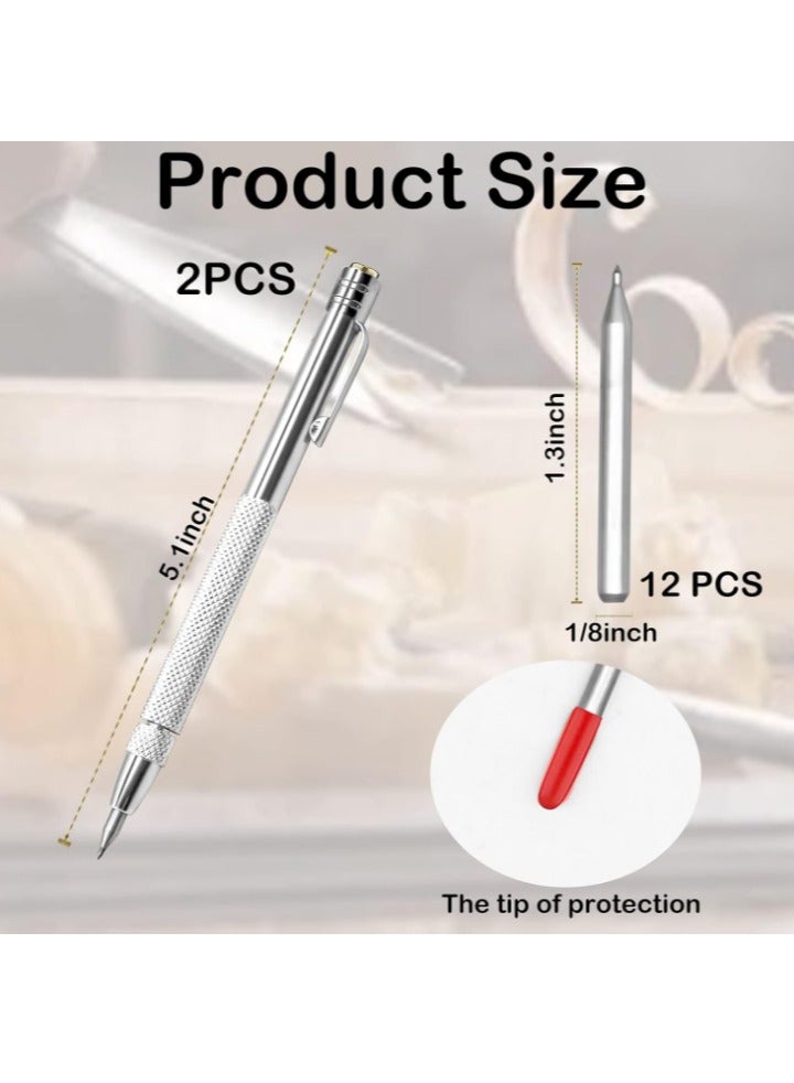 Yakumuz 2Pcs Tungsten Carbide Tip Scriber With 12 Replacement Marking Tip, Yakumuz Aluminium Magnet Carbide Scribe Tool Etching Pen With Clip, Metal Engraving Pen for Glass / Ceramics / Hardened Steel / Metal Sheet - Image 2