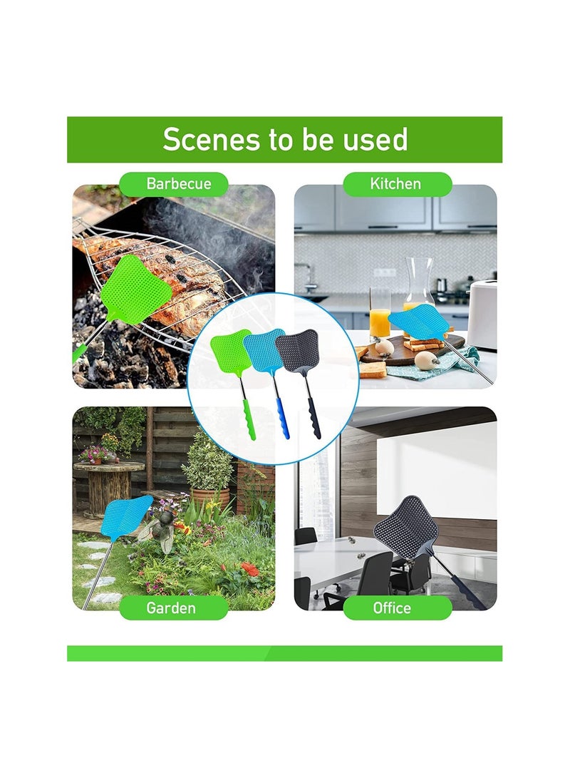 SYOSI 3 pcs Fly Swatter, Fly Swatter Plastic,Telescopic Fly Swatters, Large Bug Swatter That Work for Indoor and Outdoor. (Black Blue Green)  - Image 4