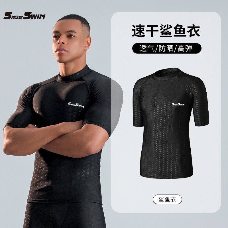 SnowSwim Men's Shark Skin Swim Trunks Quick-Dry Swimming Shorts with Goggles Running Fitness Swim Gear - Image 4