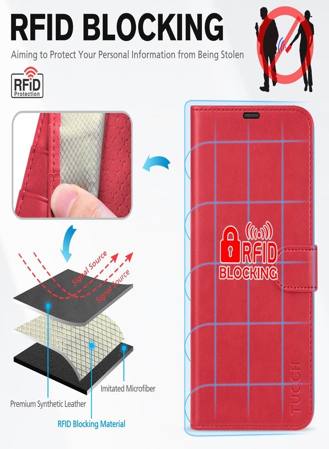 TUCCH Wallet Case for iPhone 17 Pro (6.3-Inch) 2025, RFID Blocking 4 Card Slots | Kickstand | Magnetic Closure | PU Leather | Shockproof TPU Shell | Protective Flip Folio Cover | Red - Image 3