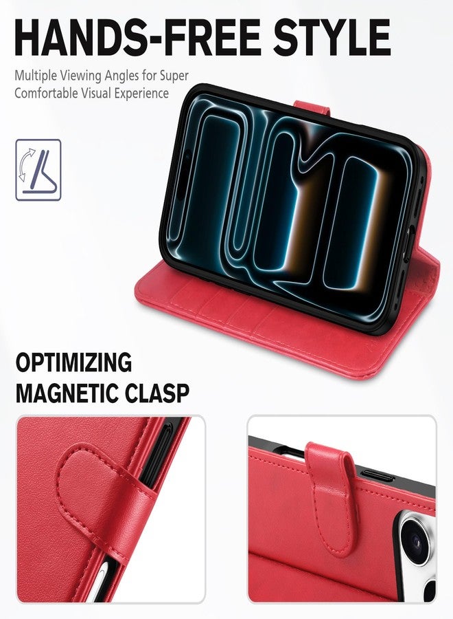 TUCCH Wallet Case for iPhone 17 Pro (6.3-Inch) 2025, RFID Blocking 4 Card Slots | Kickstand | Magnetic Closure | PU Leather | Shockproof TPU Shell | Protective Flip Folio Cover | Red - Image 4