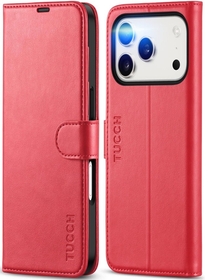 TUCCH Wallet Case for iPhone 17 Pro (6.3-Inch) 2025, RFID Blocking 4 Card Slots | Kickstand | Magnetic Closure | PU Leather | Shockproof TPU Shell | Protective Flip Folio Cover | Red - Image 1