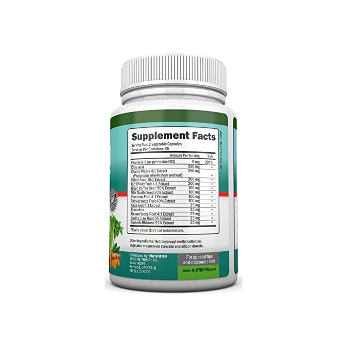 NutriONN Uric Acid Flush - Herbal Uric Acid Cleanse Supplement - With Tart Cherry, Celery Seed Extract, Chanca Piedra, Devil’s Claw & Green Coffee Bean - Vegan - Supports Gallbladder and Kidney Health - Image 5