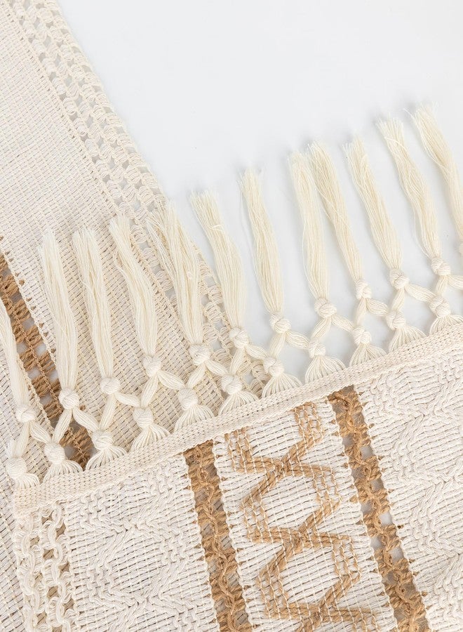 Fving Boho Table Runner with Tassels,Woven Cream & Brown Macrame Runner Pottery Barn Farmhouse Rustic Burlap Table Home Chic Decor for Dining & Bedroom Bridal Shower Fall Thanksgiving Christmas (12×78‘’) - Image 4