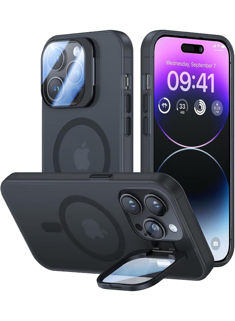 روك بو تنطبق على فون 14 برو حالة الهاتف مع كاميرا معدنية حامل [ المدمج في عدسة الكاميرا حامي 9H ] [ متوافق مع magsafe ] الصف العسكرية صدمة برهان شبه شفافة غير لامع المغناطيسي حالة الهاتف المحمول - Image 1