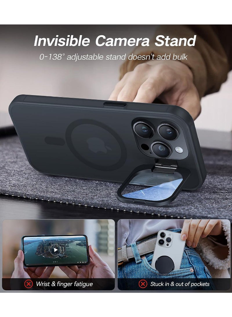 روك بو تنطبق على فون 14 برو حالة الهاتف مع كاميرا معدنية حامل [ المدمج في عدسة الكاميرا حامي 9H ] [ متوافق مع magsafe ] الصف العسكرية صدمة برهان شبه شفافة غير لامع المغناطيسي حالة الهاتف المحمول - Image 3