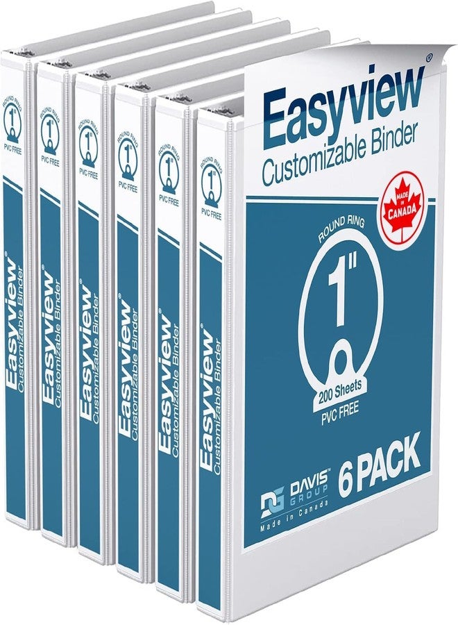 Davis Group Easyview Premium 3-Ring Binders with Clear-View Covers and Round Rings, Binders for School or Office, 1 Inch, Pack of 6, White - Image 1