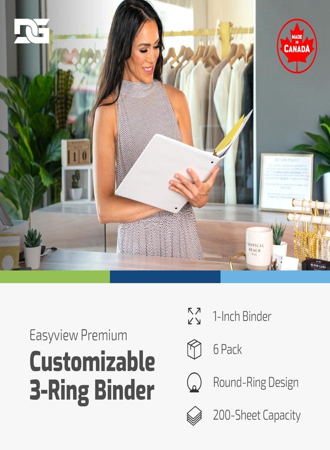 Davis Group Easyview Premium 3-Ring Binders with Clear-View Covers and Round Rings, Binders for School or Office, 1 Inch, Pack of 6, White - Image 2