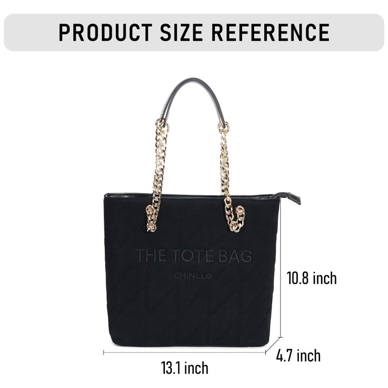 Chinllo Tote Bag for Women, Medium Suede Quilted Top Handle Chains Handbags Purse (Es.Black) - Image 3