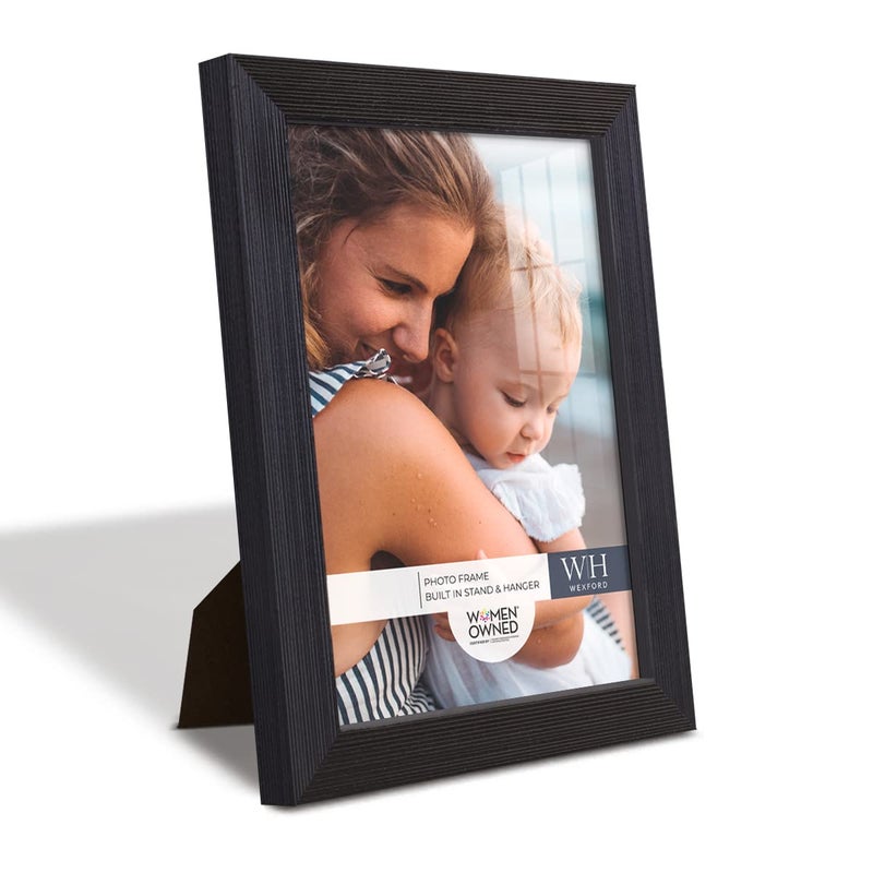 Renditions Gallery 6x8 inch Picture Frame Modern Style Wood Pattern and High Definition Glass Ready for Wall and Tabletop Photo Display  Black Frame - Image 1