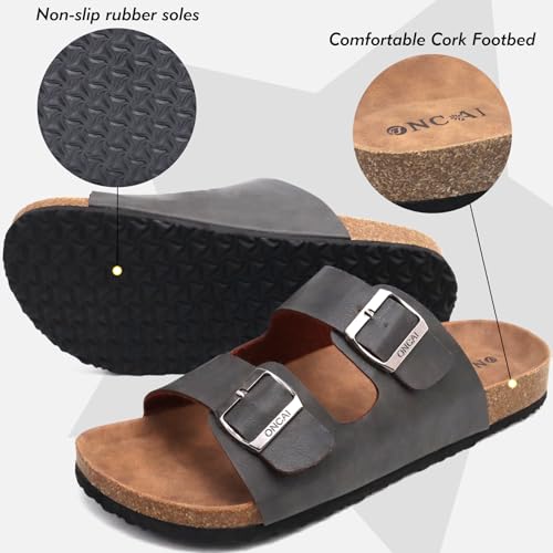 ONCAI Mens Slides Sandals,Fashion Summer Beach Slippers with Adjustable Buckle Strap Grey Size 9 - Image 3