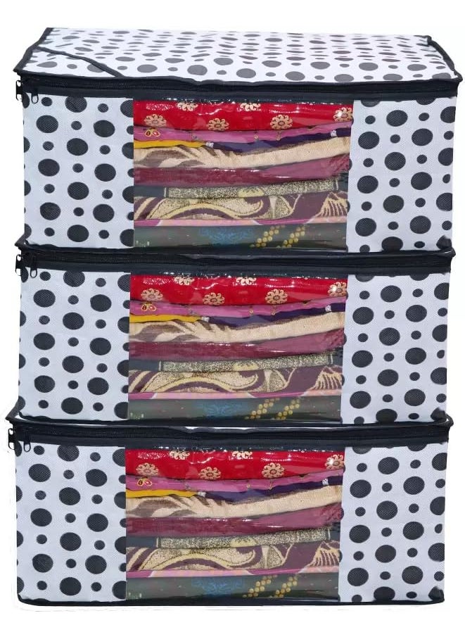 Perpetual Perpetual Saree Organizer For Wardrobe Large Size Foldable Saree Covers With Zip Multipurpose Storage Bag For Suit Lehanga Dress Packing With Transparent Window Pack of 3 Pcs polka3  - Image 1