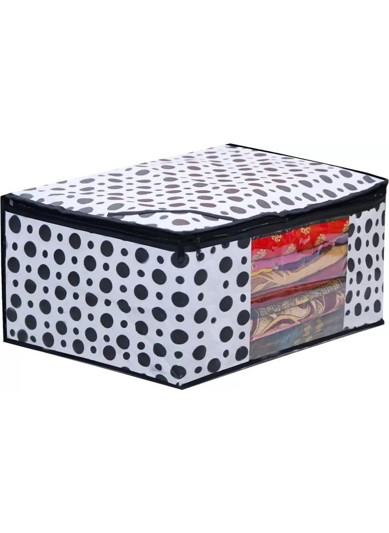 Perpetual Perpetual Saree Organizer For Wardrobe Large Size Foldable Saree Covers With Zip Multipurpose Storage Bag For Suit Lehanga Dress Packing With Transparent Window Pack of 3 Pcs polka3  - Image 2