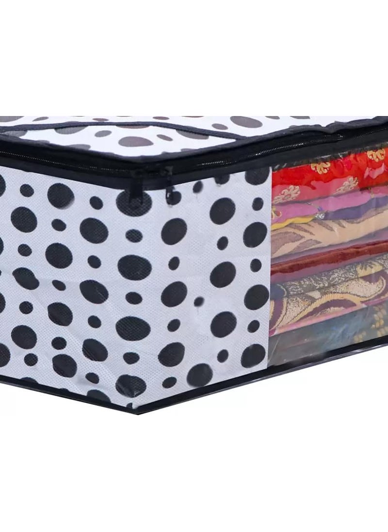 Perpetual Perpetual Saree Organizer For Wardrobe Large Size Foldable Saree Covers With Zip Multipurpose Storage Bag For Suit Lehanga Dress Packing With Transparent Window Pack of 3 Pcs polka3  - Image 3