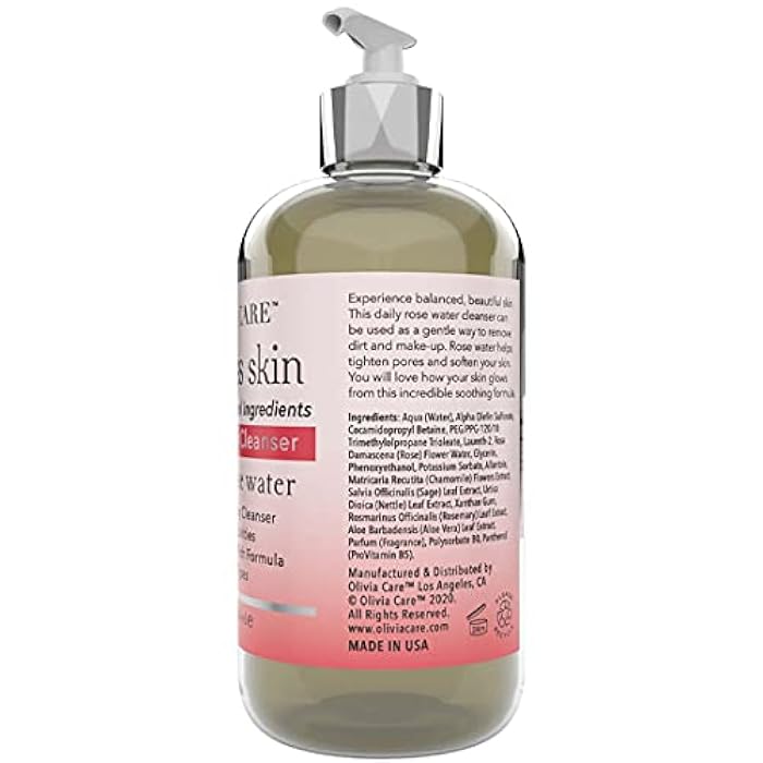 Olivia Care Daily Brightening Facial Cleanser - Natural Moisturize, Hydrate, Cleanse - Brighten Age Spot, Tighter & Soothe Skin - Antioxidants - All Skin Types. Evens Complexation - 8 FL OZ (Rose Water) - Image 2