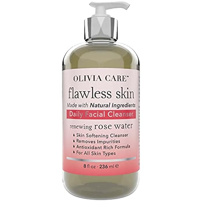 Olivia Care Daily Brightening Facial Cleanser - Natural Moisturize, Hydrate, Cleanse - Brighten Age Spot, Tighter & Soothe Skin - Antioxidants - All Skin Types. Evens Complexation - 8 FL OZ (Rose Water) - Image 1